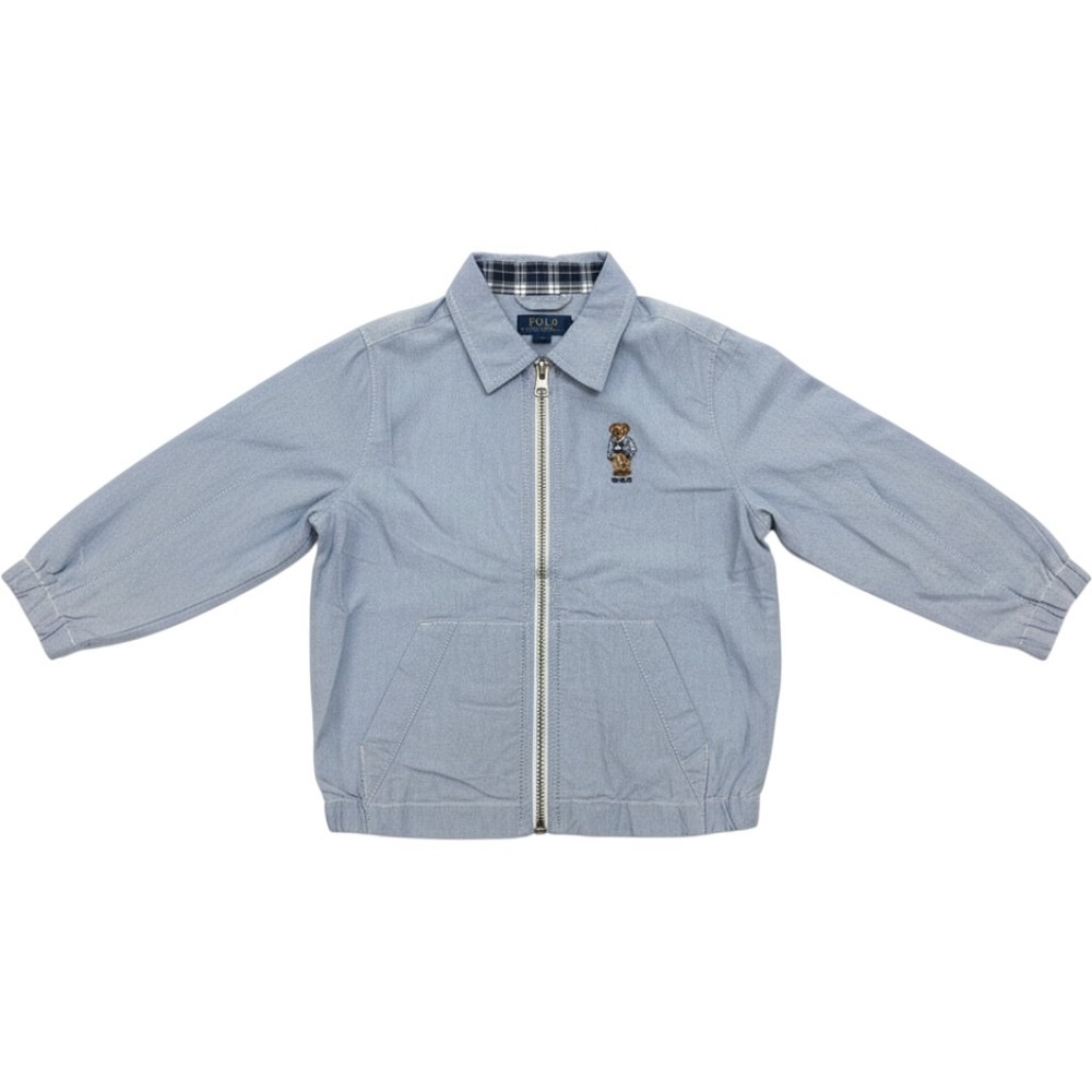 Polo Ralph Lauren Polo Bear Boys Size 5 Blue Oxford Harrington Jacket Zip Up